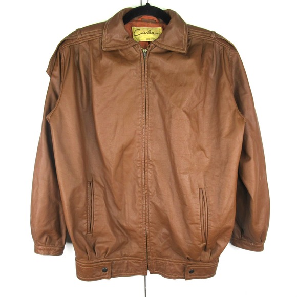 Vintage Jackets & Blazers - VTG 80s Carla Leather Bomber Jacket Oversized